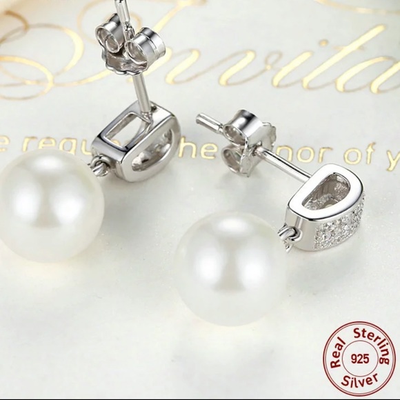Sterling Silver Pearl Drop Earrings - Picture 2 of 8